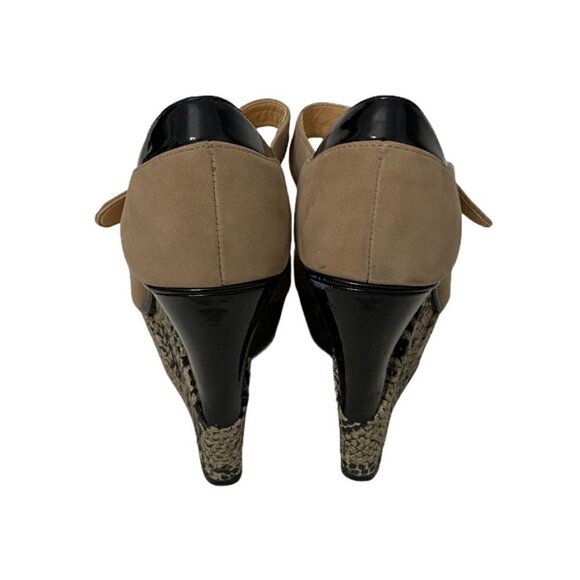 Gianni Bini Suede Patent Leather Snake Print Platform Mary Jane Wedge Heels Sz 6 - Picture 3 of 9